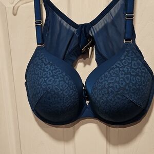 Plunge Lace Animal-Print Bra in Navy